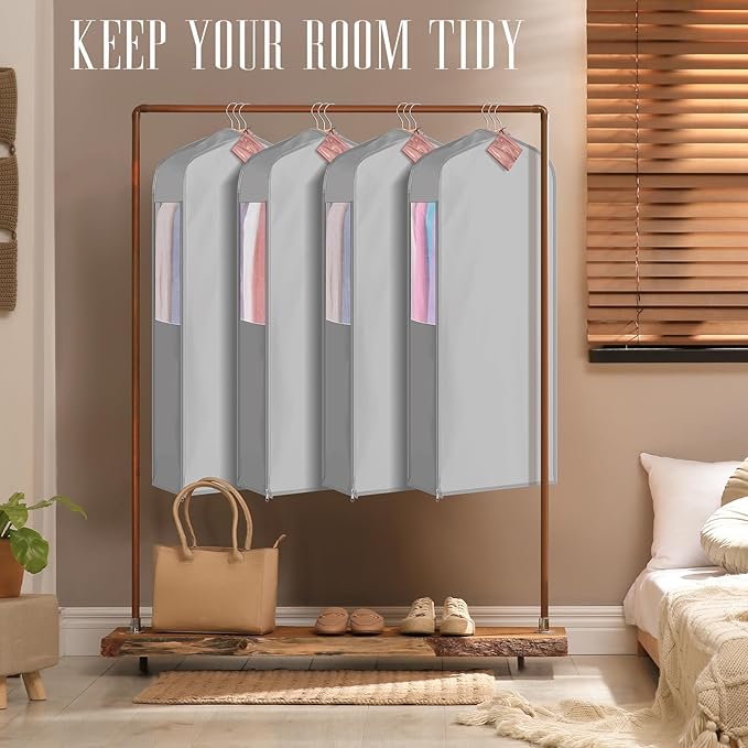 Cotton Garment Bag for Hanging Clothes and Storage with Cedar Blocks for Fresh Smell and Moth Protection Sandpaper for Suit Fur Coat Jacket Sweater(40 x 24 x 6 Inch,Light Gray,1 Set)