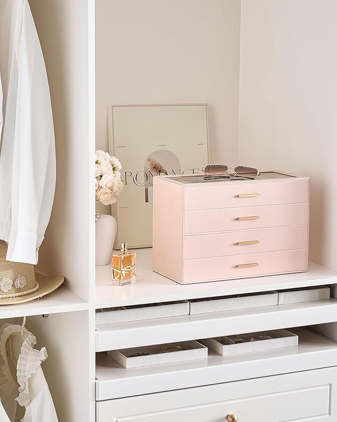 Lolalet Beige Sunglasses Storage Box for Women, Eyewear Eye Glass Organizer with Clear Top Lid Display Holder Case