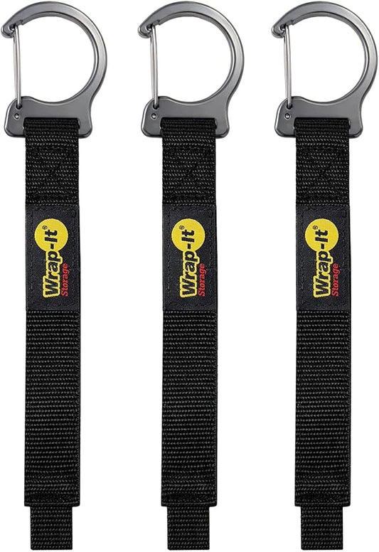 Wrap-It Storage Quick Clips - 14" (3-Pack) Black - Cable Straps With a Metal Clip to Use as an Extension Cord Organizer or Garden Hose Holder