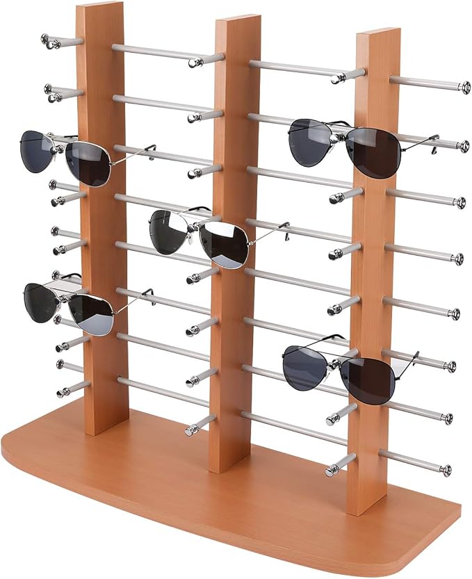 by Polmart Sunglass/Eyewears Display Stand, Maple, Triple Towers, 24-Pair Capacity