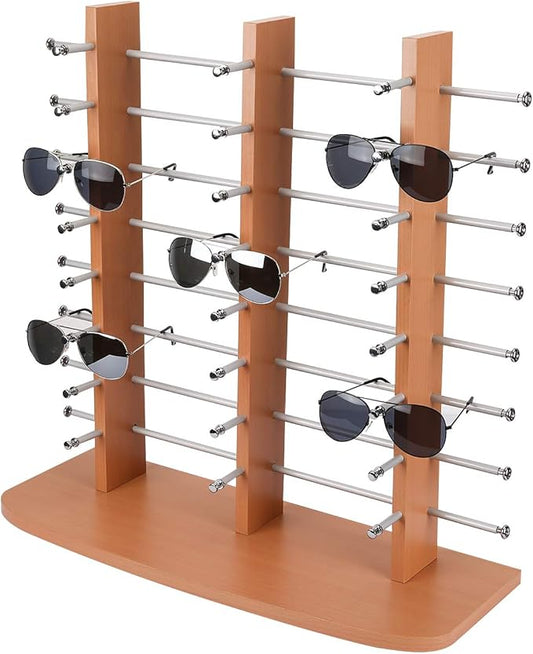 by Polmart Sunglass/Eyewears Display Stand, Maple, Triple Towers, 24-Pair Capacity