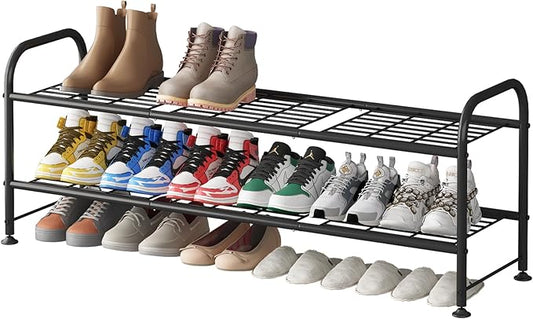 LINZINAR Shoe Rack 2 Tier Storage Organizer for Closet Entryway Metal Black