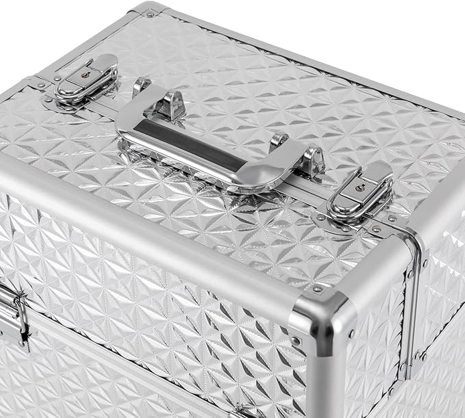 Makeup Rolling Case, Professional Rolling Nail Case Wheeled Manicure Storage Case Polish Organizer w/ Universal Wheels, Portable Adjustable Studio Travel Cart for Nail Technicians Hairstylist (Sliver)