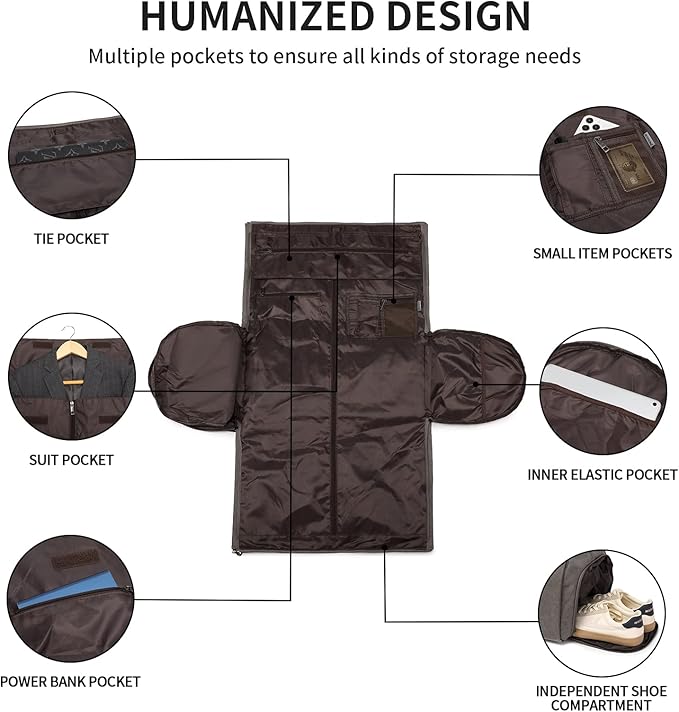 seyfocnia Convertible Travel Garment Bag,Carry on Garment Duffel Bag for Men Women - 2 in 1 Hanging Suitcase Suit Business Travel Bag