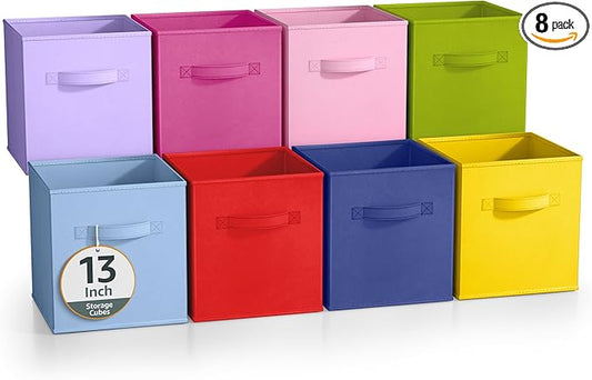 Sorbus Fabric Storage Cubes - 8 Foldable Storage Bins for Organizing Pantry, Cubbies, Toy Box - Clothes Storage & Closet Organizer - 13 Inch Collapsible Cube Baskets for Shelves with Handle