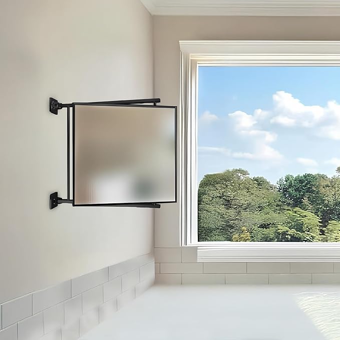 BRIXWELL Pivot-N-Vue Double Hinged Mirror Square, Tubular Steel with Silver Brazed Joints, Matte Black Finish, 11" Width x 11" Height, 10" Extendable Arms, Adjustable Wall Mount Bathroom Mirror