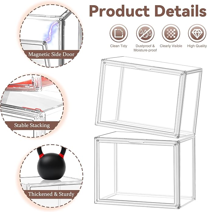 12 Pack Purse Organizer for Closet Size 14 Shoe Storage Box Stackable Acrylic Display Case Handbag Organizer with Magnetic Lid Transparent Storage Container for Sneaker, Boots, Hat, Book, Collectibles