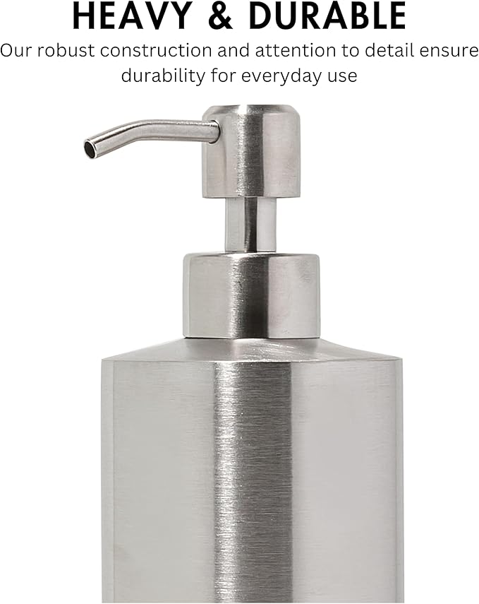 Silver Soap Dispenser for Kitchen & Bathroom – 15 oz Refillable Resin Pump Bottle for Dish Soap, Hand Soap, Shampoo, Conditioner – Modern Countertop Dispenser with Non-Slip Protective Pads