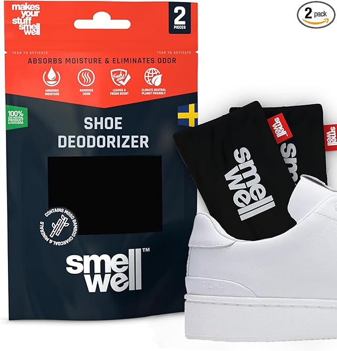 SmellWell - Scented Shoe Deodorizer Inserts - Odor Eliminators - Activated Bamboo Charcoal + Minerals - Natural Fresheners for shoes, bags, gloves - 2 x 1.8oz Original Size Black Zebra