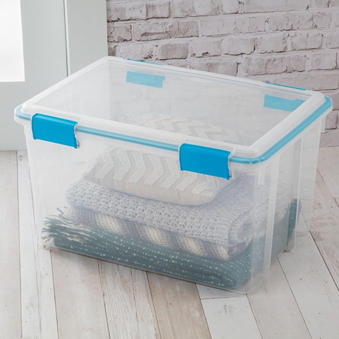 Sterilite 19344304 54 Quart Gasket Box Blue Aquarium Accents 4 pack