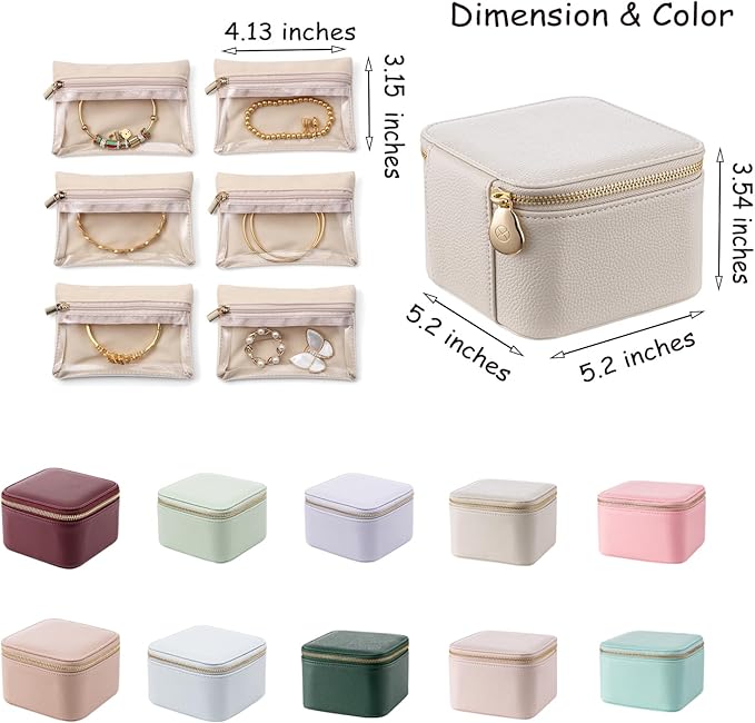 Vlando Travel Jewelry Box Organizer - 6 Small Velvet Zipped Pouches Pockets for Jewelries Necklaces Rings Earrings Sorting Storage, Menthol Mambo