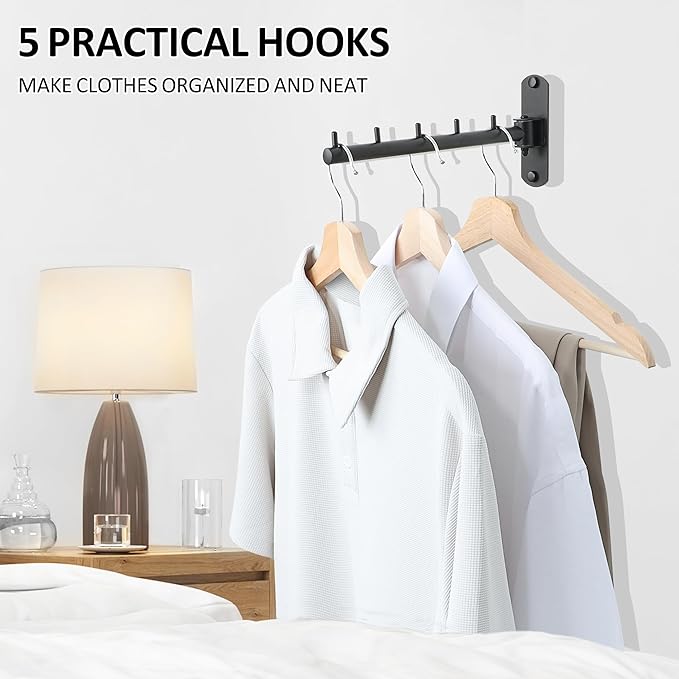 Swing Clothes Hanger Rack, Garment Racks Clothes Bar Wall Mounted, 180°Rotation Laundry Drying Rack 304 Stainless Steel Space Saving Clothing Hanging System for Laundry Room Bedroom Balcony