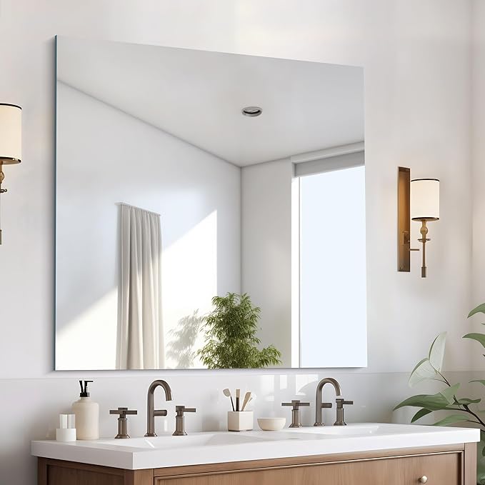 CILIBER Frameless Mirror, 39x39 inch Square Bathroom Mirrors for Wall, Upgraded Shatterproof Vanity Mirror Over Sink with Polished Edge for Bathroom,Bedroom,Living Room and Entryway
