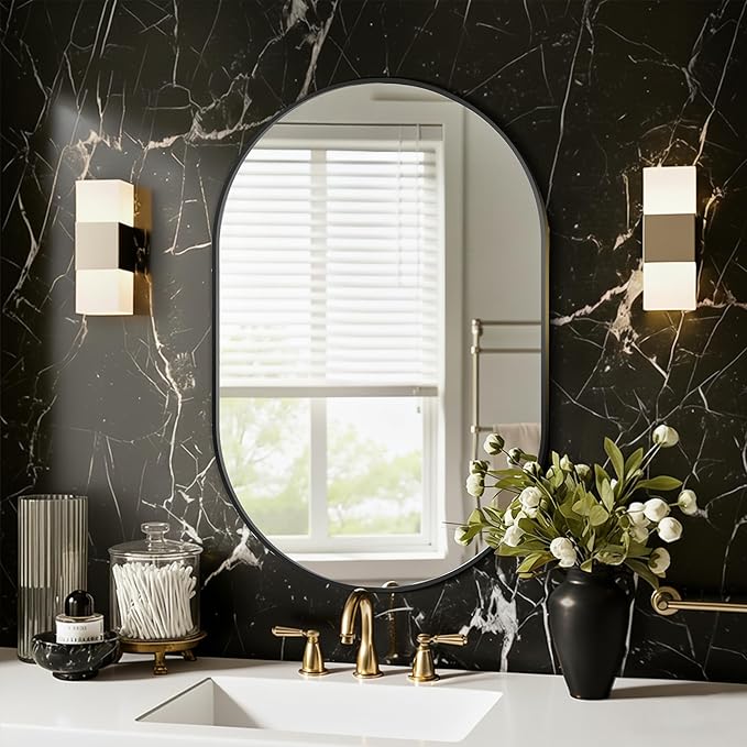 Oval Bathroom Mirror for Wall, 20"x30" Bathroom Vanity Mirror for Over Sink, Bedroom, Living Room, Entryway, Metal Frame with HD Shatterproof Glass, Wall Mounted Horizontally or Vertically (Black)