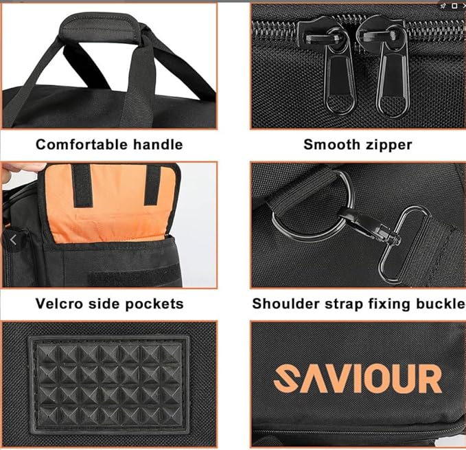 SAVIOUR DJ Cable File Bag, Detachable Padded Bottom and Adjustable Dividers, Stores Music, Audio, and Visual Cabling, Portable Travel Storage and Studio Organization (Orange)