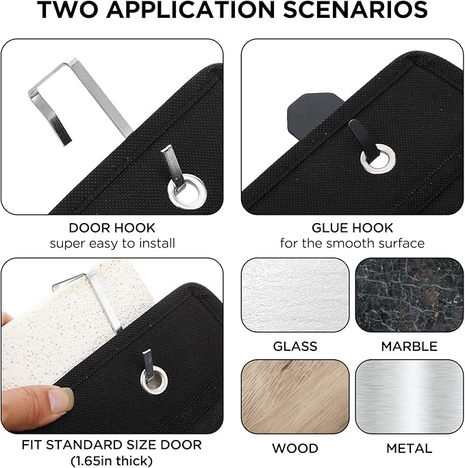 2 Pack 18 Pocket Wall Hanging Shoe Rack for Closet RV Shoe Storage with 8 Hooks over the Door Shoes Holder Organizer for Bathroom, RV, Pantry, Camping(Black)