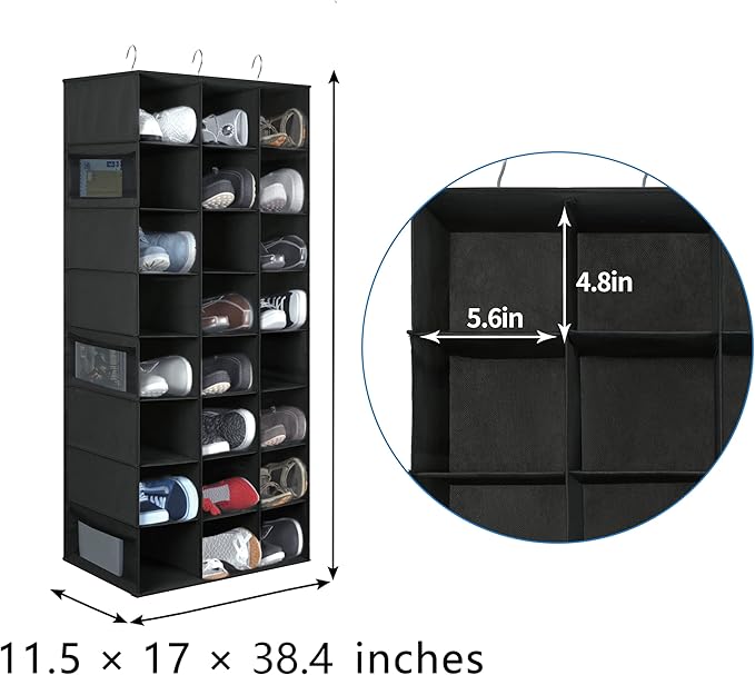 coastal rose Hanging Shoe Organizer for Closet, 24 Sections Shoe Holder Hanger Rack, Space-Saving Shoe Organizers and Storage, Black