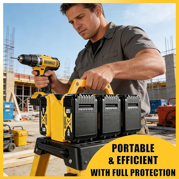 2-IN-1 Battery Carrying Holder & Wall Mount Holder for De.Walt, 6-Slot Battery Storage Organizer Rack for De.walt 20V/60V Batteries, Portable Caddy Case with Handle for Jobsite, Garage, Workshop