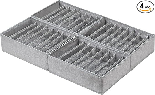 Qozary 4 Pack Drawer Organizers for Clothing, 8 Grids Foldable Closet Organizers and Storage Bins for Bedroom, Dresser Organizer Boxes for Thin T-shirts, Tank Tops, Camisoles, Tights, Leggings