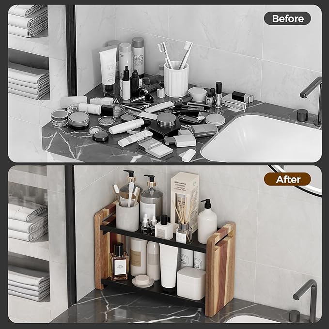 Bathroom Counter Organizer,Bathroom Counter Shelf,Bathroom Organizers,Under Sink Organizer,Cologne Organizer For Men,Cologne Cabinet,Spice Rack Organizer for Cabinet,Gifts(Brown 2 Tier)