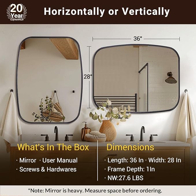 ANDY STAR Black Oval Mirrors for Bathroom, 28x36 Inch Oblong Bathroom Mirrors for Over Sink, Modern Metal Vanity Mirror, Non-Rusting SUS304 Metal Tube Frame, Wall-Mounted Vertically or Horizontally