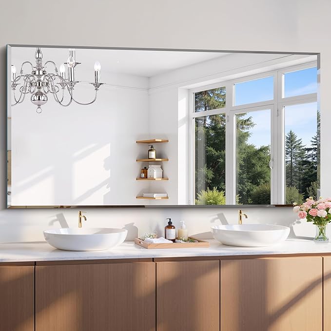 CILIBER Beveled Bathroom Mirror, 30x60 Large Frameless Mirrors for Over Sink, Upgraded Shatterproof Beveled Frameless Vanity Mirror for Bathroom,Bedroom,Living Room and Entryway