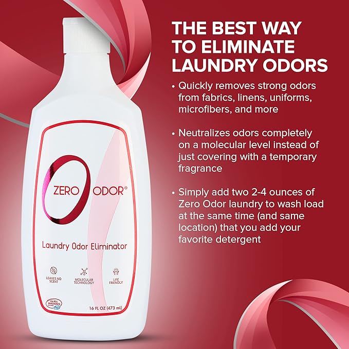 Zero Odor – Laundry Odor Eliminator - Permanently Eliminate laundry Odor – Patented Molecular Technology Best For Clothes, Towels & Linens, Shoes, Bags, Etc. - rinse and refresh Again, 16oz