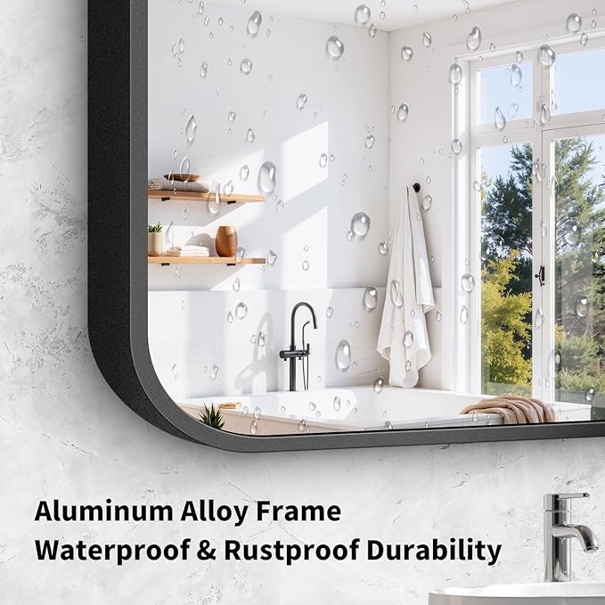Koonmi Black Framed Bathroom Mirror - 30x71 Inch Shatterproof Tempered Glass Vanity Mirror for Bathroom Sink, Wall Mounted with Matte Aluminum Alloy Frame, No Distortion, Modern Decor