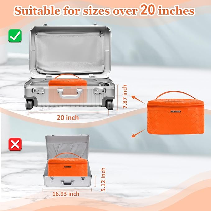 Dajasan Travel Makeup Bag, Travel Cosmetic Bag, Large Makeup Organizer Bag, Travel Toiletry Bag for Bottles, Brushes, Conditioner and Skin Care Products, 11.8 x 6.7 x 7.1 Inch (Orange)