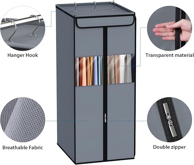 Zilink Garment Bag for Hanging Clothes Closet 40" Suit Garment Bags for Closet with Clear Window Space Saving Clear Garment Storage for Suits, Shirts, Short Skirts, Grey