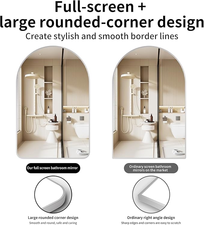 30x40 inch Silver Tempered Glass Large Arched Mirror for Bathroom Vanity Mirror or Wall Decor Arch Mirror Brushed Metal Frame Wall Mounted Mirror for Bathroom