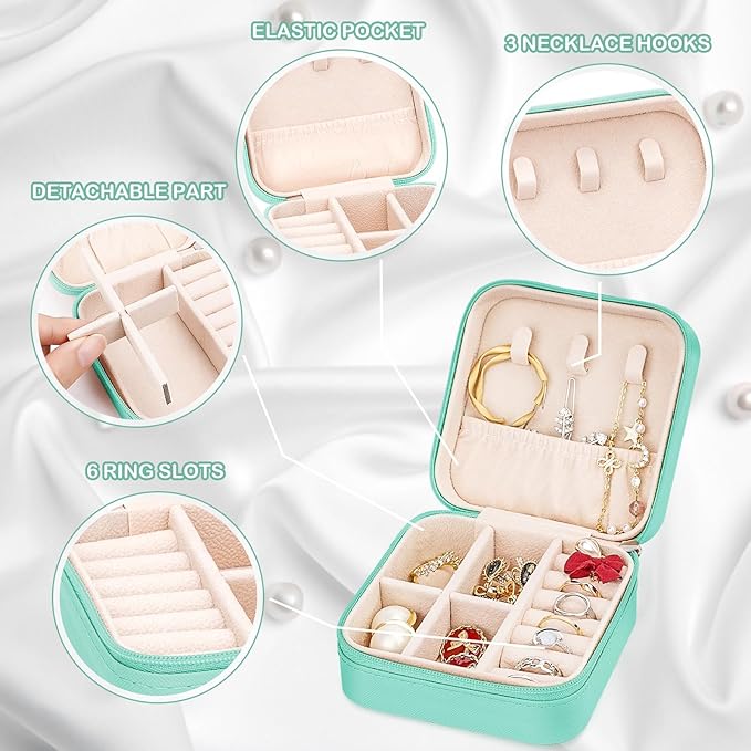 Leezmark 8 Pcs Jewelry Travel Case, Bridesmaid Gifts Set Of 6 & 8, Velvet Jewelry Travel Organizer Small Jewelry Box Bridesmaid Proposal Gifts Box Mini Storage Organizer Storage Box, Aquamarine