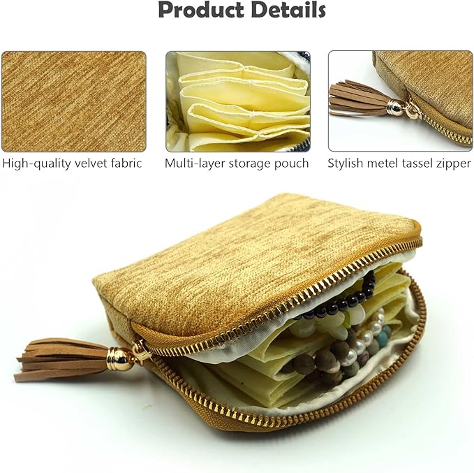 Travel Jewelry Case, Travel Jewelry Organizer, Travel Jewelry Bag with Zipper, Small Travel Jewelry Pouch for Necklaces Bracelets Bangles Rings Earrings Gemstones Storage (Khaki)