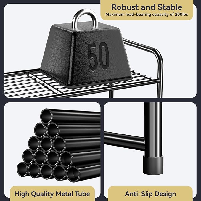 Shoe Rack Metal, Closet Shoe Organizer 4 Tier, Stackable & Adjustable, Black