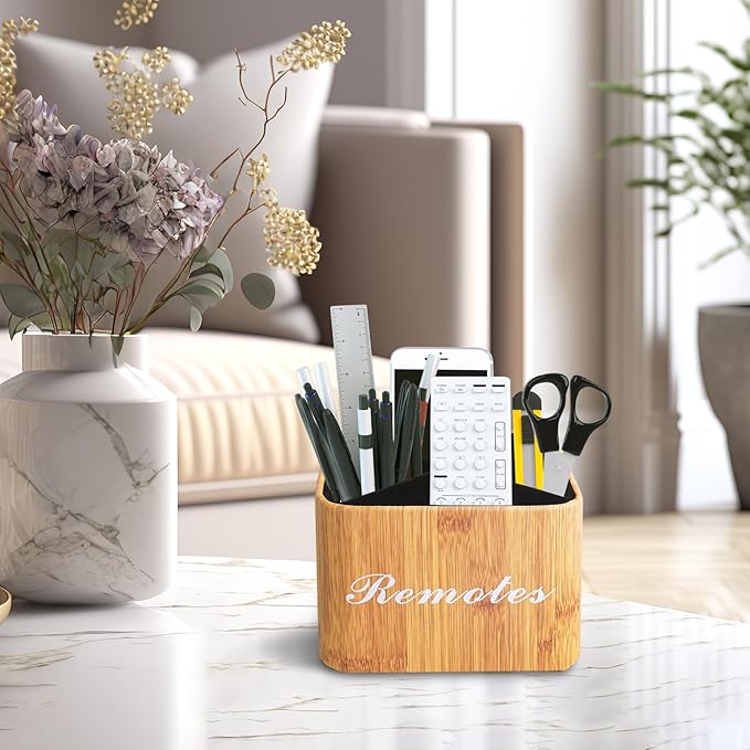 Hennaja Square Leather Art Supply Organizer,Remote Control Holder with Removable Dividers,360°Rotatable Pencil Holders,4 Compartments Organizer for Office Supplies Storage Box(1-Beige)