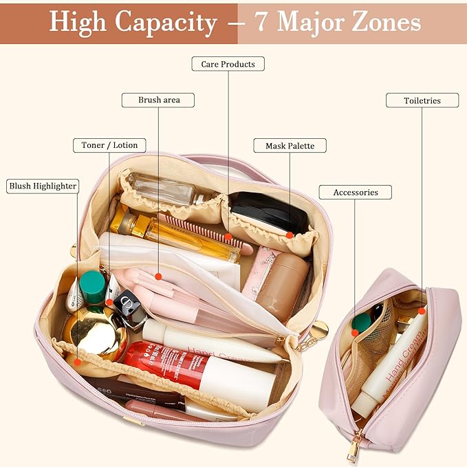 Valentine's Day Gifts for Women Teen Girl, Personalized Initial Makeup Organizer Bag Set, Open Flat Travel Cosmetic Bag With Clear Divider and Handle(Pink,S)