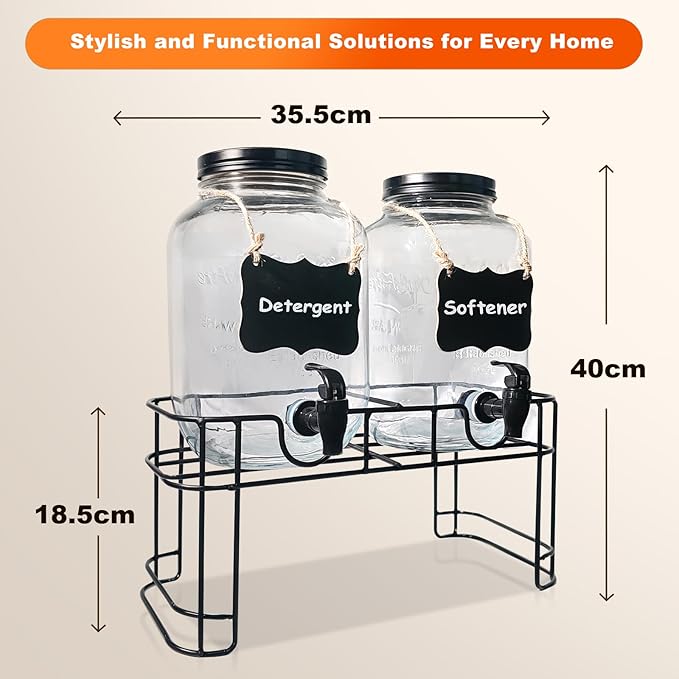 128OZ Laundry Detergent Dispenser, Glass Liquid Laundry Soap Dispenser, 2 Pack Fabric Softener Dispenser for Laundry Room