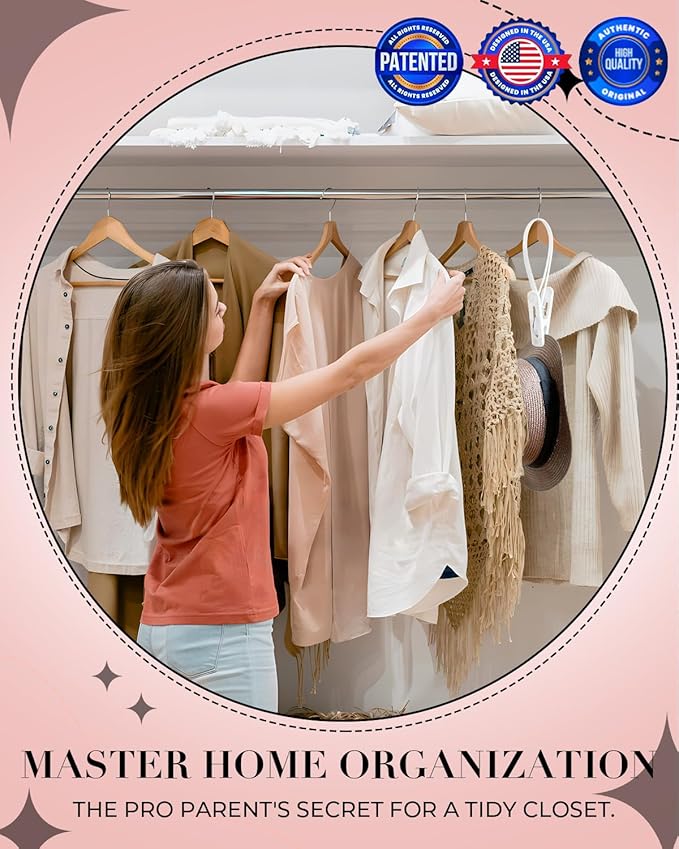 100 Pack Multi Purpose Laundry Hanging Clips with Rope, Strong Grip Hanging Clips for Baby Hangers, Pants, Socks, Towels & Closet Organization, Multi-Purpose Laundry Drying Hooks (White)