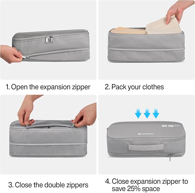 Hanke 7 Set Compression Packing Cubes for Travel, Expandable Large Packing Cubes for Suitcases and Backpack, Luggage Packing Organizer Bags with Double Zipper as Travel Essentials