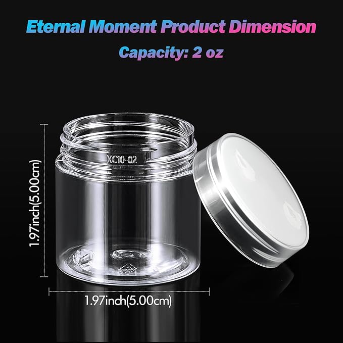 Eternal Moment 36 Pack 2 OZ Plastic Jars Round Clear Cosmetic Container Jars with Clear Lids, Perfect for Lotion, Slime，Cream, Ointments, Makeup, Eye Shadow, Samples, Pot, Travel Storage