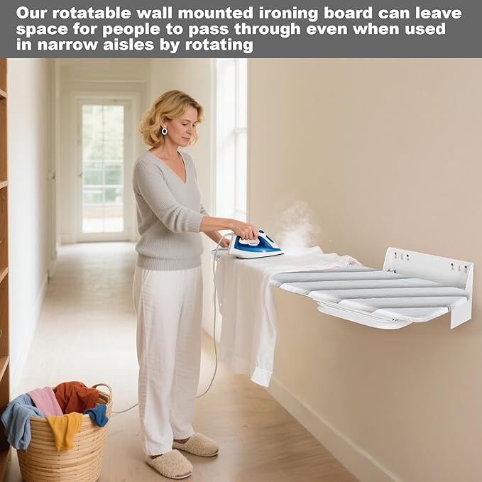 uyoyous Wall Mounted Ironing Board 37.4x11.8x7.3 inch Foldable Iron Board Wall Mount 180° Swivel Heavy Duty Ironing Boards with Heat Resistant Cover for Home Laundry Room