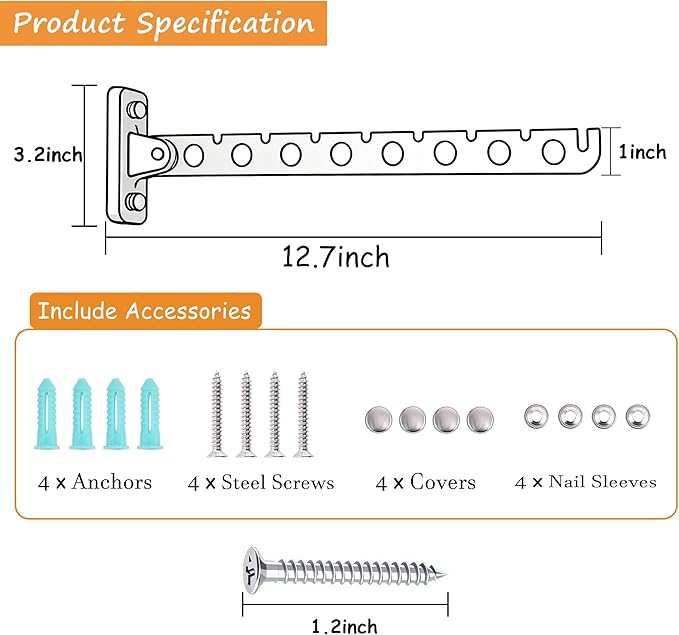 COTTAGE LIFE Wall Mounted Clothes Hanger Rack White Foldable Stainless Steel Hanger for Laundry Room Space-Saving Heavy Duty Dryer Hook 2 Pack