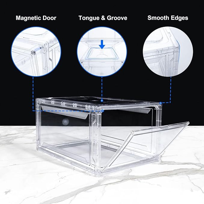Upgraded 12 Pack Shoe Box,Acrylic Clear Shoe Boxes,Drop Front Shoe Storage Box,Clear Plastic Stackable Sneaker Box,Shoe Containers,Shoe Display Case,Sneaker Storage,Fits Up to Size 15
