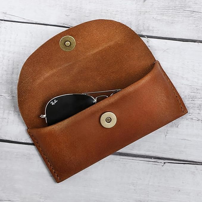 Leather Sunglasses Case Genuine Leather Eyeglass Case Soft Glasses Pouch Reading Glasses Case for Men & Women