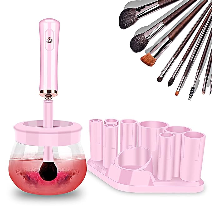 Makeup Brush Cleaner Dryer, Neeyer Super-Fast Electric Brush Cleaner Machine Automatic Brush Cleaner Spinner Pink color…
