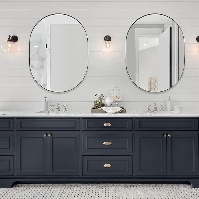 ANDY STAR Rustproof Oval Mirror for Bathroom, 30x40 Inch Chrome Mirrors for Bathroom, Oval Vanity Mirrors Polished Chrome Stainless Steel Frame 1’’ Deep Hang Vertically & Horizontally