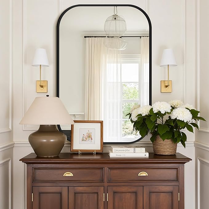 Bathroom Mirror for Wall, Black Bathroom Vanity Mirror for Over Sink 28 x 40, HD Reflection Shatterproof Mirror for Living Room Bedroom Entryway, Metal Frame Rectangular Shape