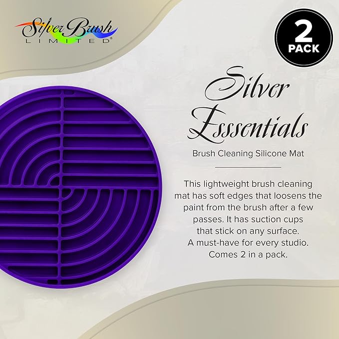 Silver Brush Limited 9061 Silver Essentials Round Brush Cleaning Mat, Water-Based Media Silicone Brush Cleaner For Studio, Travel, and Plein Air, 2 pack