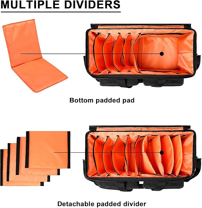 SAVIOUR DJ Cable File Bag, Detachable Padded Bottom and Adjustable Dividers, Stores Music, Audio, and Visual Cabling, Portable Travel Storage and Studio Organization (Orange)