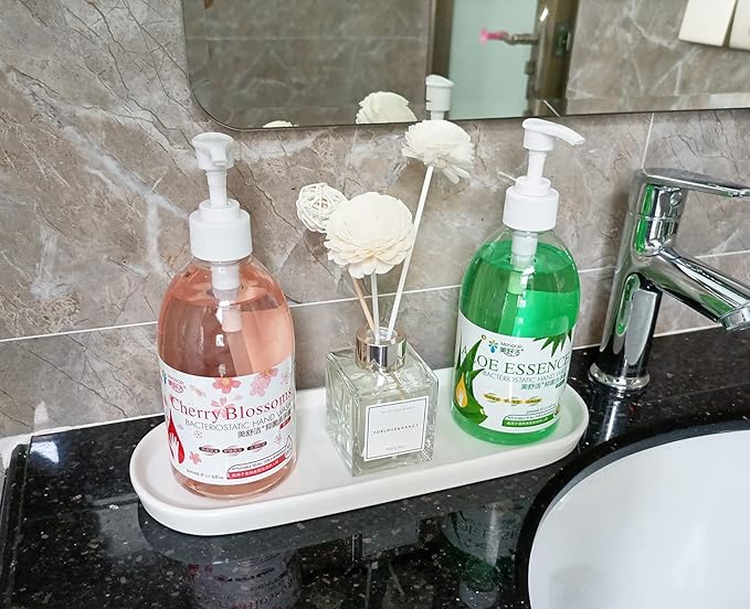 Ceramic Sink Tray, Bathroom Counter Tray, Bathtub, Cosmetics Dish, Candle, Perfume Shampoo Liquid Soap Simple Style Design Suit for Bathroom and Kitchen (White)